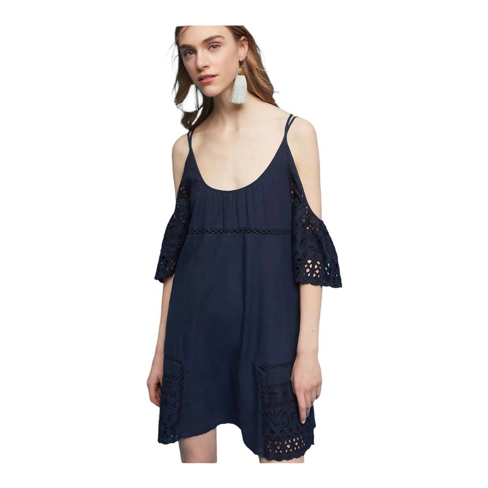 Anthropologie dRA Navy Off Shoulder Eyelet Nancy Dress XS